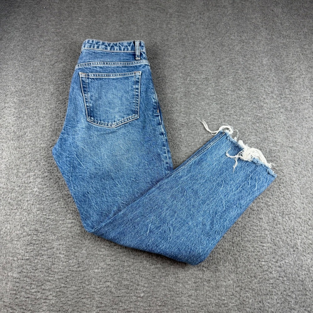 Topshop Straight Jeans Women's W28 Blue Raw Hem High Rise Denim